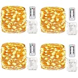 GDEAER TS11 4 Pack 16.4 Feet 50 Led Fairy Lights Battery Operated with Remote Control Timer Waterproof Copper Wire Twinkle String Lights for Bedroom Indoor Outdoor Wedding Dorm Decor Warm White