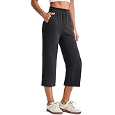 G4Free Smoofit Wide Leg Capri Pants for Women Adjustable Shockcord High Waist Summer Travel Yoga Pants with Pockets