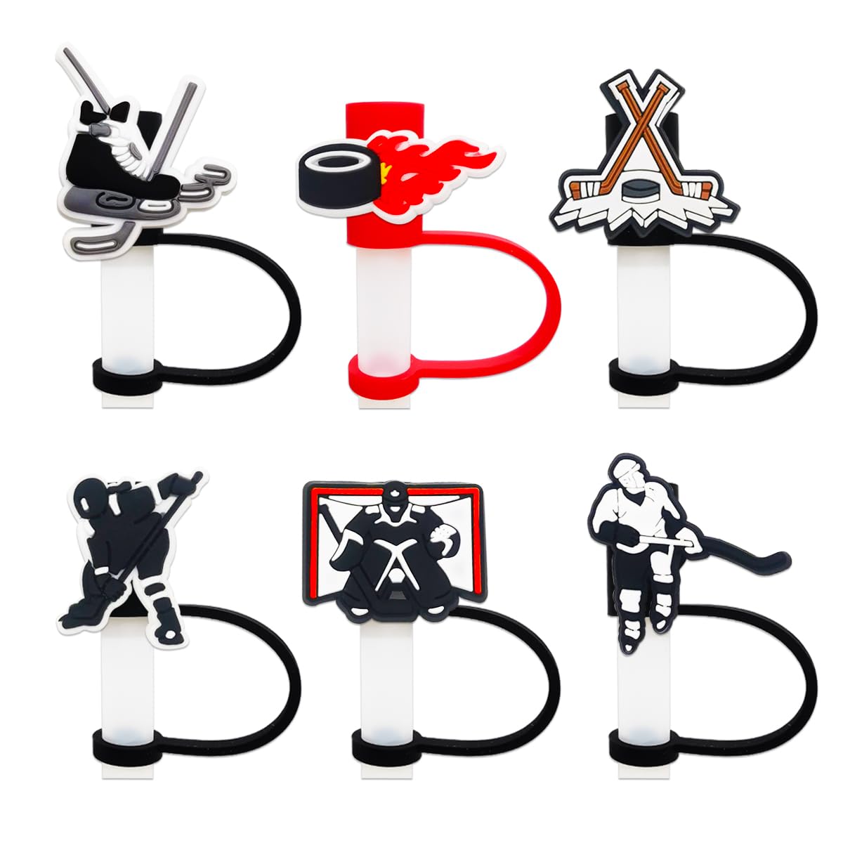 Photo 1 of 6Pcs Hockey Straw Covers Cap Toppers for Stanley Cup 40Oz Tumbler with Handle, 10mm 0.4in Dust-Proof Reusable Straw Tips Lids…