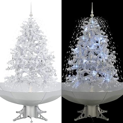 Vidaxl Sapin De Noel Avec Pied De Parasol Et Chute De Neige Led Blanc 140 Cm Amazon Fr Cuisine Maison