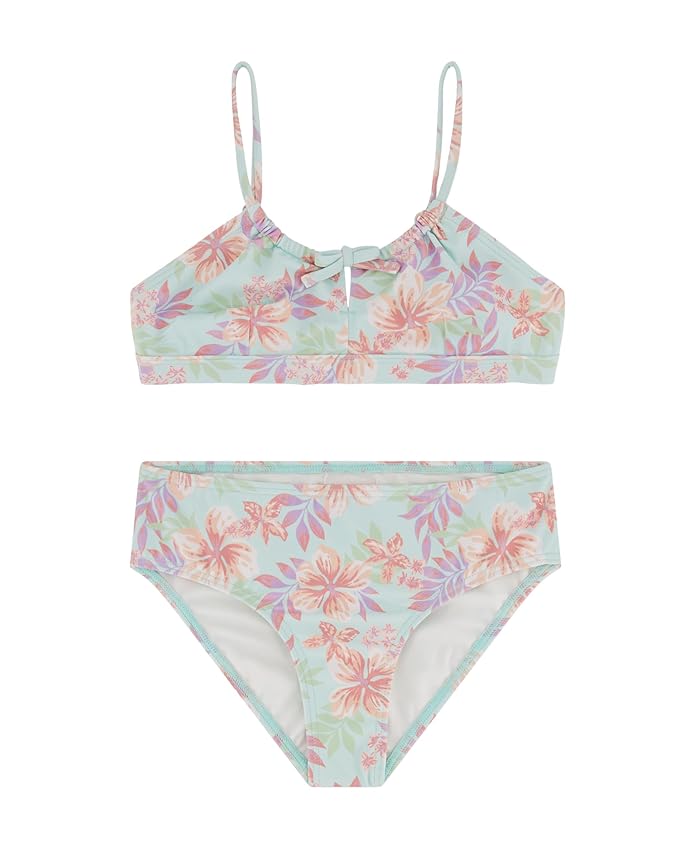 Billabong Girls' Two-Piece Bikini Swimsuit Set, UPF 50+ Sun Protection, Quick-Dry Bathing Suit, Mint Sunshine, 7