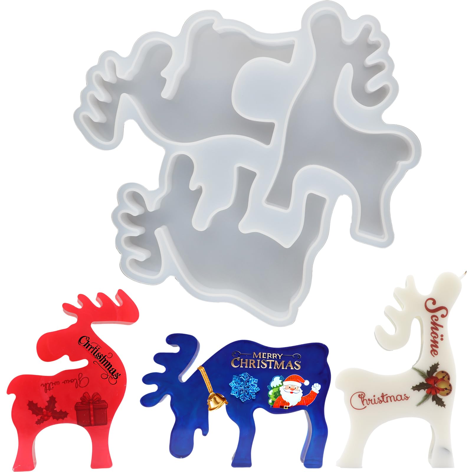 Photo 1 of F FYJS 3-Cavity Christmas Elk Deer Resin Mold, Resin Christmas Deer Molds,Xmas Reindeer Silicone Mold for Epoxy Resin, Soap, Candle, Clay, Concret, Christmas Decoration