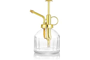 Ebristar Glass Plant Mister Spray Bottle, Succulent Watering Bottle with Golden Top Pump, Vintage Plant Spritzer, Decorative Small Plant Sprayer Watering Can for Indoor Outdoor House Plant - Clear