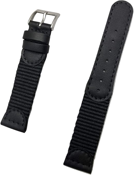 19mm Black Genuine Leather and Nylon Watch Band Swiss Army Style