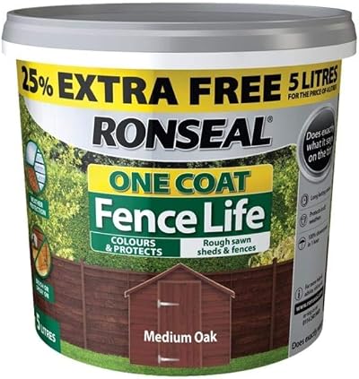 Ronseal One Coat Fence Life Medium Oak 4 Litre New 25% Extra