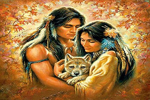YTG Full Couple and Dog DIY 5D Diamond Painting Round Diamond Embroidery Cross Stitch New Year Christmas Decoration (50X40)+Gift: mobile phone bracket