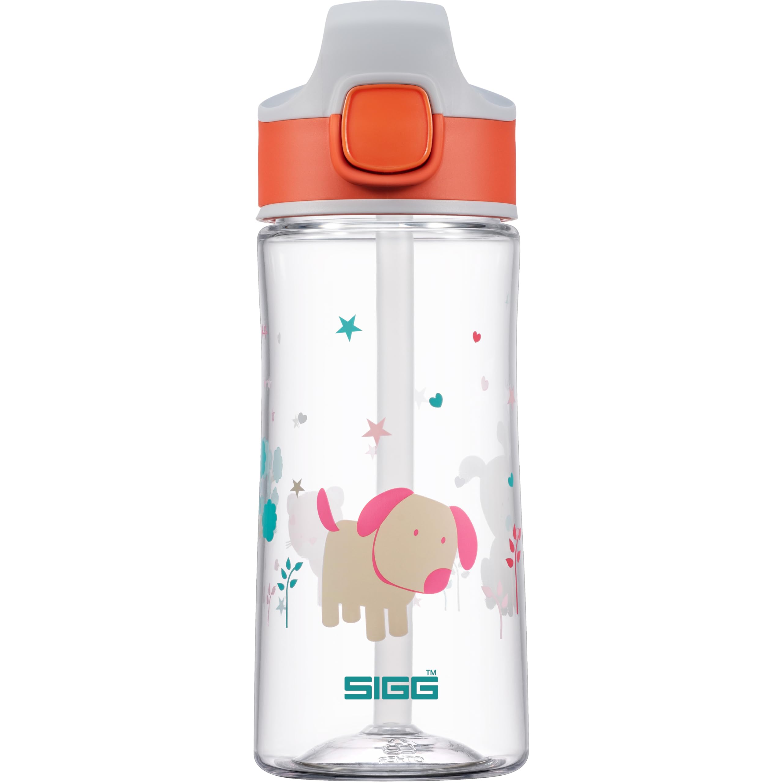 Sigg - Aluminium Kids Water Bottle - Miracle Puppy Friend - With Straw - Leakproof - Lightweight - BPA Free - Scratch & Break Resistant - School & Sports - Orange - 0.45L