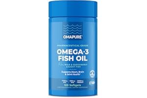 OMAPURE Fish Oil Supplements with Omega 3 Fatty Acids (1 Bottle, 120 Softgels) - High EPA, DHA, & IFOS Fish Oil Pills Support Heart & Joint Health - Burpless Fish Oil Promotes Brain Function