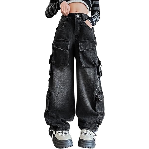 Amazon.com: BILIKEYU Girls Streetwear Denim Cargo Pants High