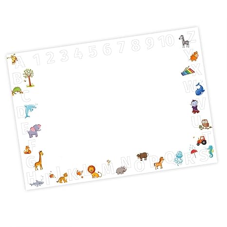 Kinder Schreibtischunterlage Alphabet + Zahlen - 25 Blatt Papier zum abreißen, A2 Malunterlage - Geschenk zum Schuleintritt S