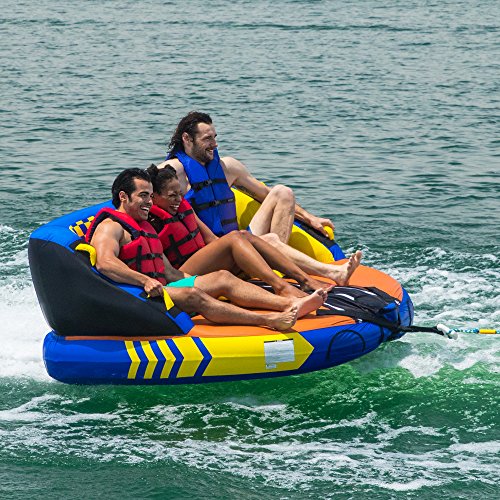 Inflatable Towable Tubes For Boating 3 Person - Durable Tube for Lake, Beach, River, Snow - Watersports Towables - Quick Inflation and Deflation - Three Man Boat Toys and Floats for Water Activities