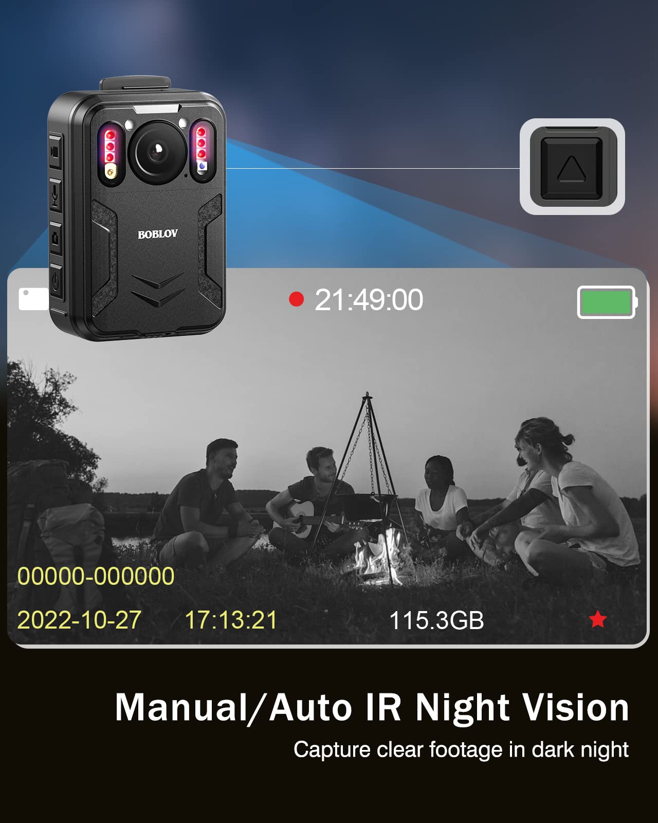 BOBLOV B4K2 128/256GB 4K Body Worn Camera with GPS, Two 3000mAh Batteries for 12hours Record Total, 4K Camcorders Video Camera with Charging Dock