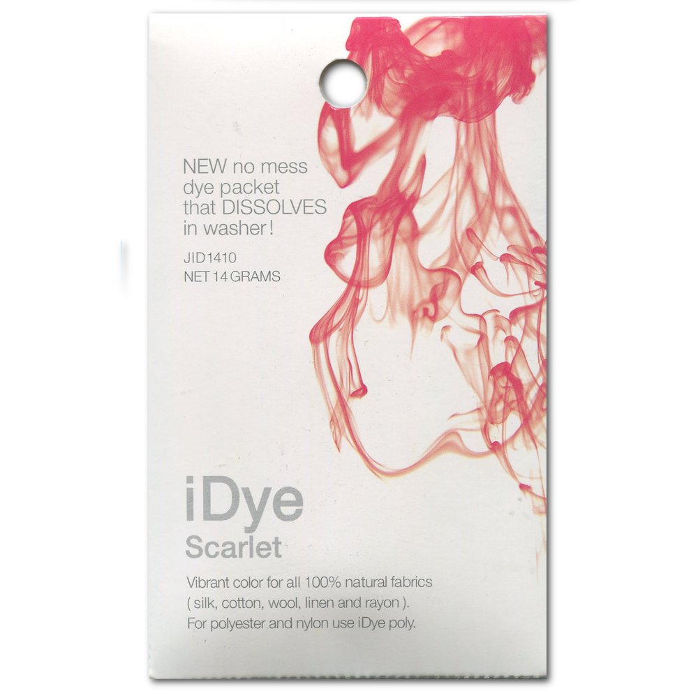 Jacquard iDye Scarlet Red Fabric Colour for Natural Textiles Like Cotton Silk Wool Linen, Permanent Garment Pigment with Dissolvable Pouch for Upcycling Clothes, 14g — image 1