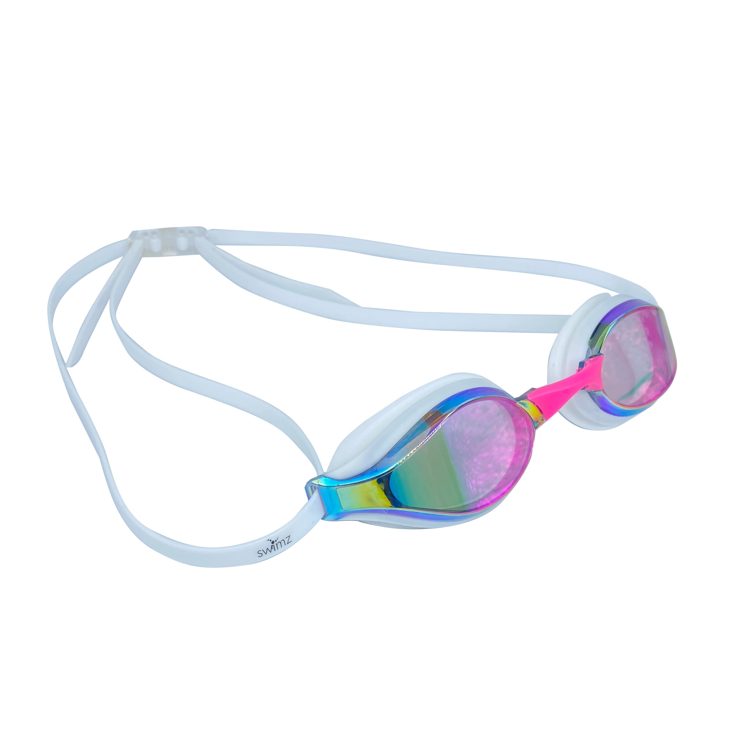 Swimz Vortex Mirrored Swimming Goggle - Low profile training & racing swimming goggles (White/Smoke/Purple)