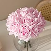 DUYONE Artificial Roses Single Stem 10pcs Fake Silk Flower Arrangement Bouquet for Home Party Wedding Decoration(Light Pink)