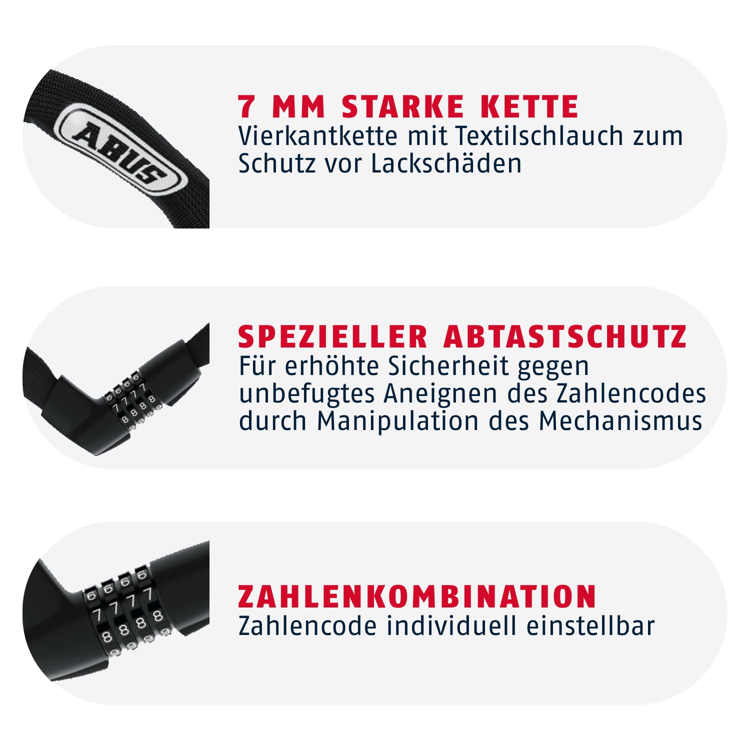 ABUS Kettenschloss Tresor 1385 – Zahlenschloss aus gehärtetem Stahl – 7 mm starke Vierkantkette – ABUS-Sicherheitslevel 7 – 85 cm – Schwarz 3