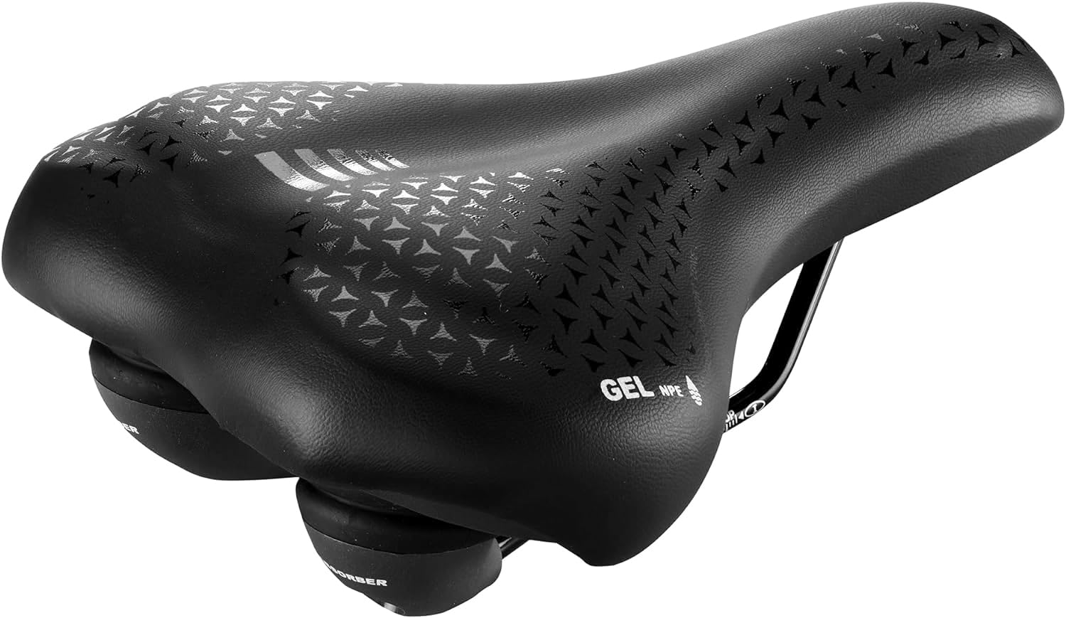 Montegrappa Asola 6200 Gel Plus Bicycle Saddle with Elastomers for City Bike, Black Colour Faux Leather Cover