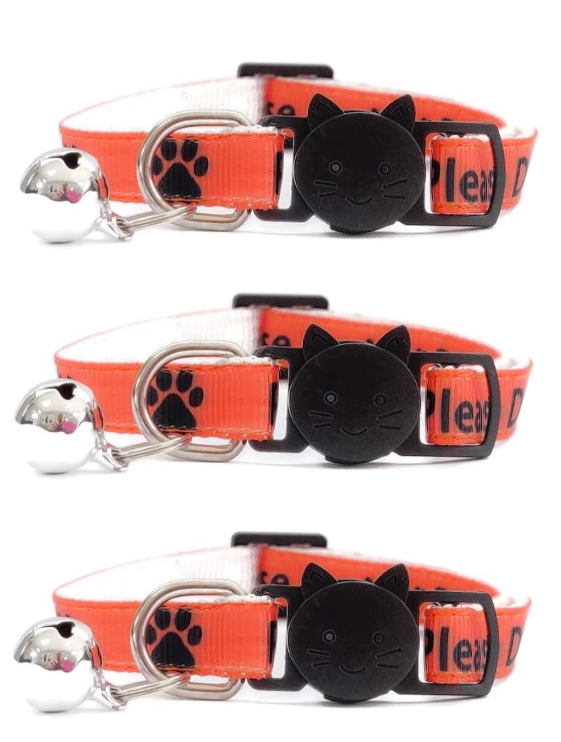 Worded Cat Collars – Please Do Not Feed Me/I Am Microchipped | Safe Quick Release Breakaway Buckle | Zacal Cat Collars - ORANGE, Please Do Not Feed Me (Pack of 3)