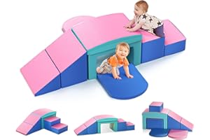 Lischwert Foam Climbing Blocks for Toddlers, Toddler Climbing Toys Indoor with Slide Stairs and Ramp Soft Play Climbing for Toddlers, 6 Pieces