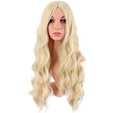 MapofBeauty 28 Inch Long Middle-Part Curly Cosplay Wig, Mixed Blonde | No Bangs, 70 cm Party Wig, Fashion, Synthetic Fiber, Women