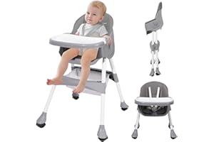 MOMJOY Baby High Chair, 6 in 1 Convertible High Chairs for Babies and Toddlers, Toddler Feeding Chair with Double Removable Tray, Adjustable Footrest & Machine Washable Cushion（Light Gray）