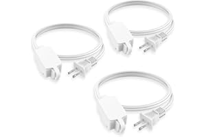 PLUGTUL Indoor Extension Cord 3 FT, 2 Prong White Extension Cord, 3 Polarized Outlets with Safety Cap Protect for Home Office, 16/2 SPT-2 ETL Listed, 3 Pack