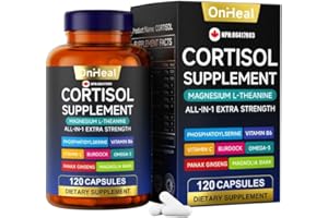 OnHeal Cortisol Supplement with Aspalathus Linariifolius, Magnesium, L-Theanine - For Men and Women - Stress Relief, Sleep Su