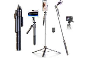 67" Selfie Stick Tripod with Wireless Remote and Anti-Shake Handle, All-in-One Phone Tripod Stand Compatible with iPhone, And