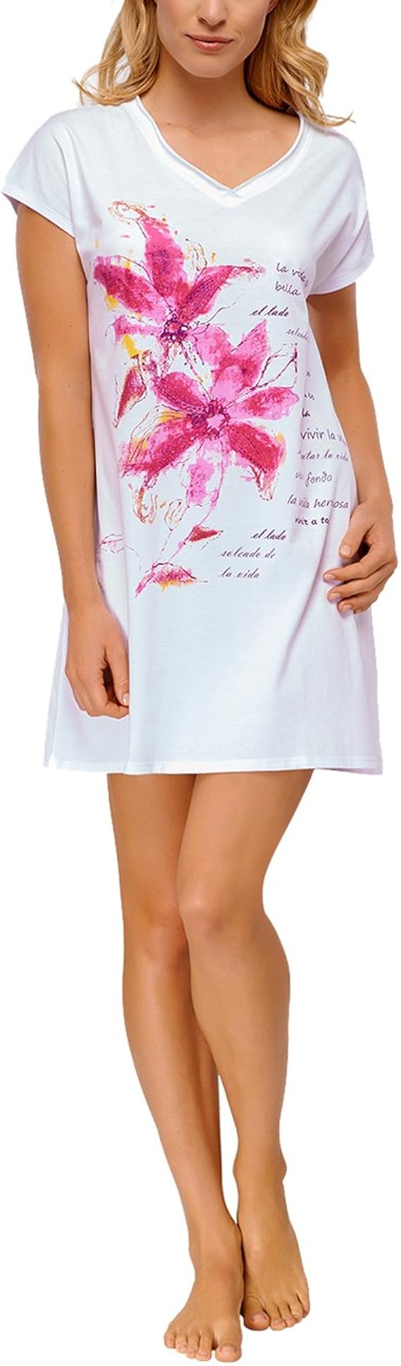 Nachthemd Sleepshirt Damen Bigshirt Kurzarm Pyjama Blumen Tasche 6509 Blumen NEU
