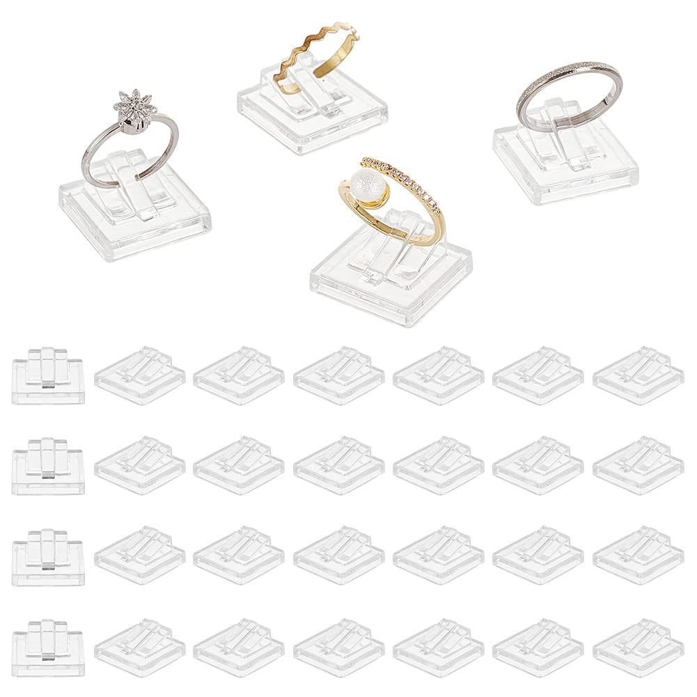 AHANDMAKER 30 Pcs Acrylic Ring Display Holder, Transparent Ring Showcase Display Ring Block for Selling Jewelry Storage Organizer for Valentine's Day Wedding Ring Display Retail Shop Shows, Square
