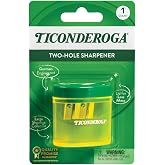 Ticonderoga Two-Hole Manual Pencil Sharpener for Standard and Beginner Pencils, Yellow/Green, 2" x 2" x 1.25", German-Engineered, 1 Count