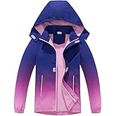 MGEOY Boys Girls Reversible Jacket Lightweight Waterproof Fleece Lined Raincoat for Kids（4-12）