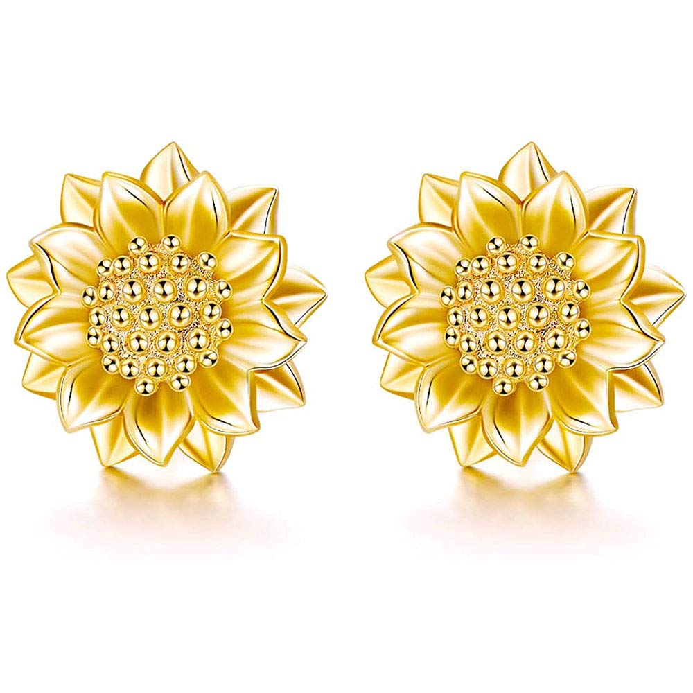 SISGEM 9ct Gold Sunflower Earrings for Mum, Solid Gold You Are My Sumshine Stud Earrings, for Grandma Women Sister Ladies — image 1