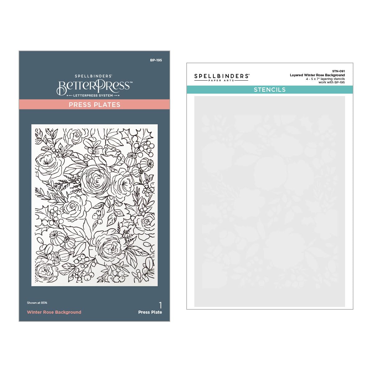 Spellbinders BD-0879 Winter Rose Background BetterPress and Stencil Bundle from The Handmade Holidays Collection