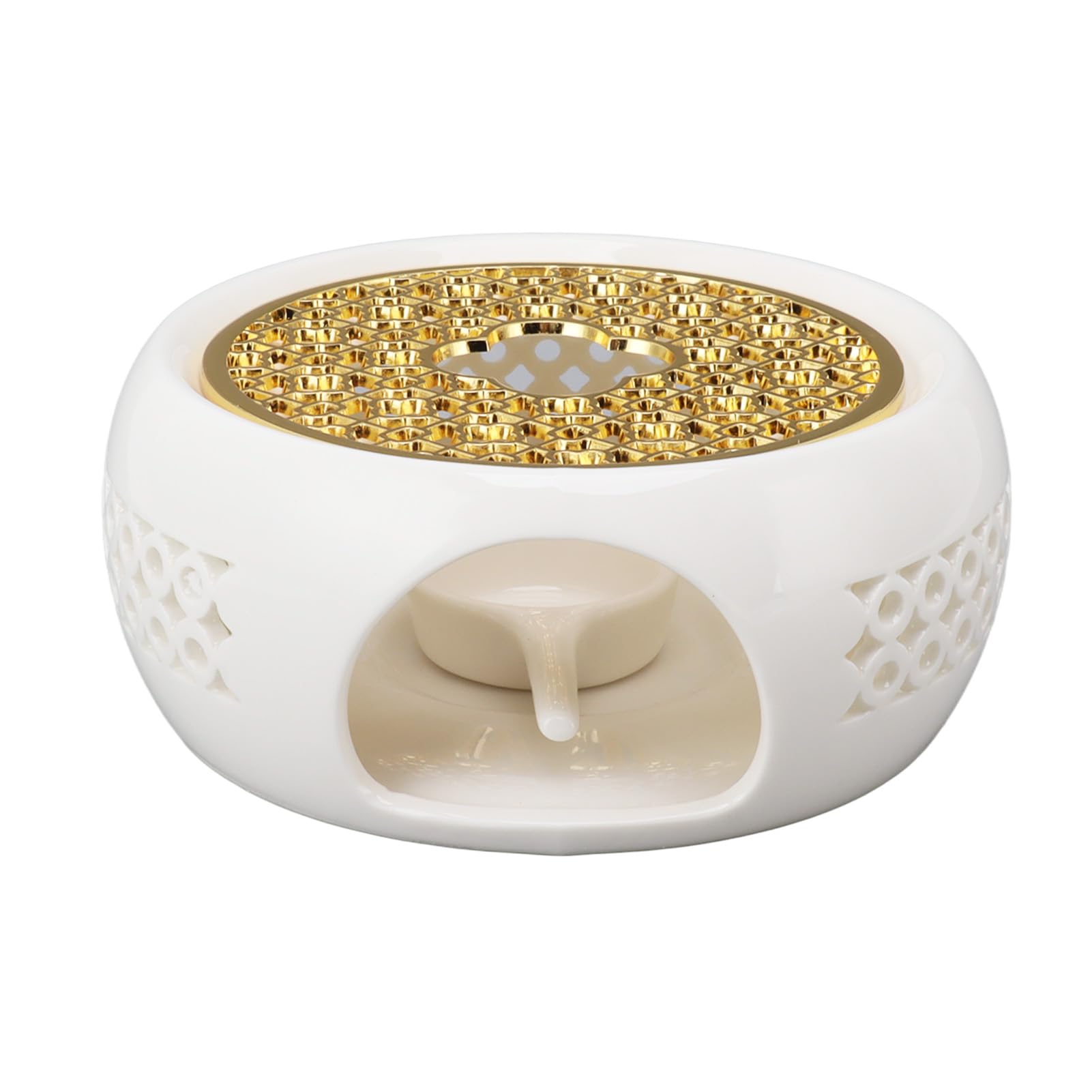 Fockety Teapot Warmer with Alloy Cushion and Candle Holder Durable, High Temperature ResistanceProtects Teapots From Cracking Porcelain Tealight Heater