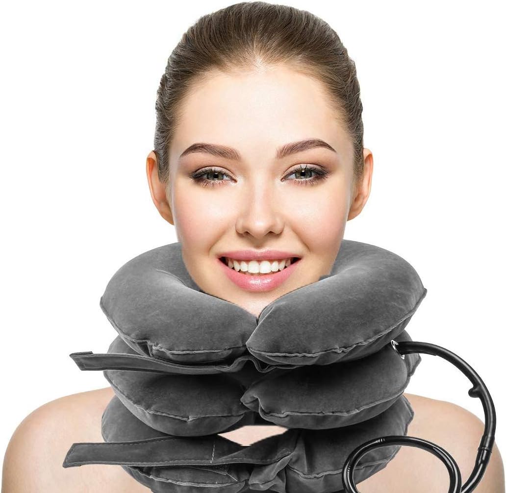 WXYLYF Home Neck Traction Device, 3 Layers Inflatable Neck Traction Reduce Head Shoulder Pain, Adjustable Cervical Neck Stretcher Collar