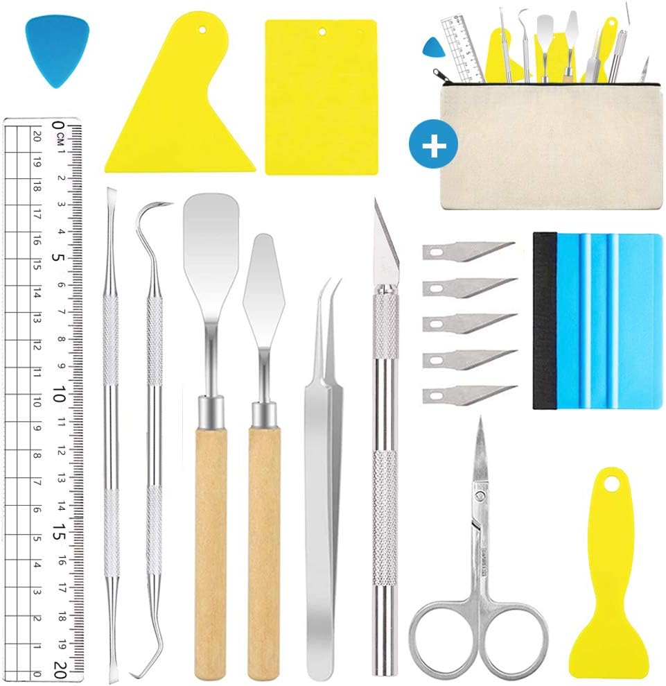 18 Stück Vinyl Jäten Werkzeuge Edelstahl Plotter Zubehör HTV+1 Stück Aufbewahrungstasche , DIY Bastelwerkzeug Set,Cameos, Beschriftung, Weihnachtsgeschenke diy machen