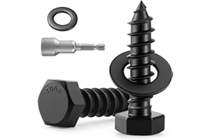 BNUOK 26 Sets 1/4" x 1-1/2" Hex Head Lag Screws Bolts with Flat Washers 304 Stainless Steel 18-8 Black Zinc Plated Heavy Duty Lag Screw for Wood
