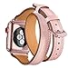 Elobeth iWatch 40mm 38mm Genuine Leather Band Double Wrap Slim Bracelet Strap Metal Buckle Designed Thread Compatible Apple Watch 40mm 38mm Series 4/3/2/1, Double Tour Pink (Rose Gold Buckle) 40/38mm