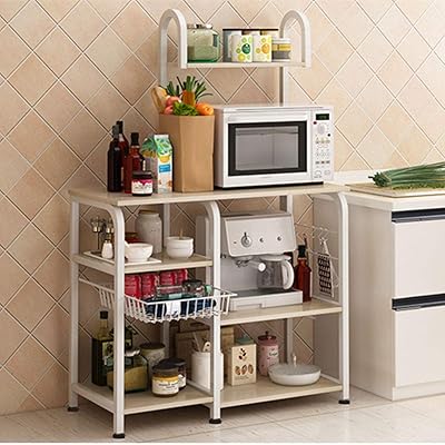Mr IRONSTONE Kitchen Baker's Rack, Microwave Stand, Light Beige
