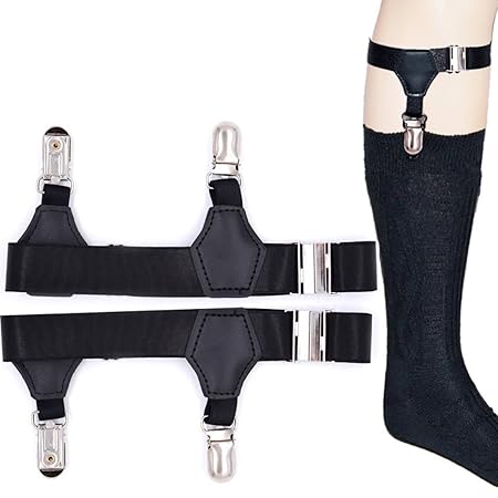 Zoylink 1 Paar Herren Uniform Socken Strumpfbänder Strumpfband Einstellbar Schwarz Zwei Clips