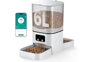 DAAMENT Automatic Cat Feeder for 2 Cats, 6L Automatic Cat Food Dispenser with 2 Stainless Steel Bowls, Timed Dry Food Dispenser with APP Control for Cats and Dogs, Dual Power Supply, 10s Voice Recorder