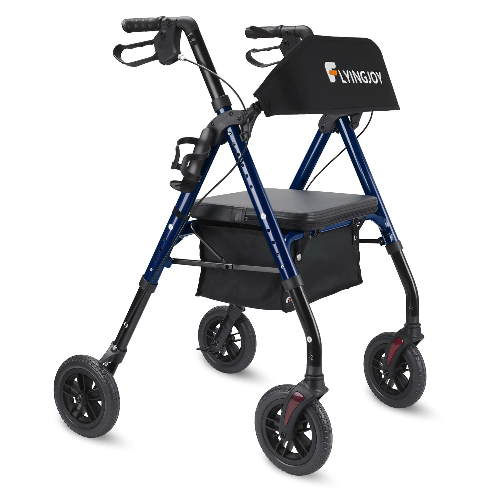 Rollator Walker with Seat and Brakes, 300 lbs Adults Bariatric Walker for Seniors with Extra Wide Backrest, Lightweight Folding Adjustable Height, All Terrain Rolling Walker 8 Inch 4 Wheels