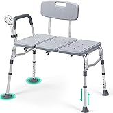 Tub Transfer Bench for Bathtub, Height Adjustable Shower Bench with Backrest, Shower Chair Bath Seat for Elderly, Seniors, Arm Support for Transfer-Gray