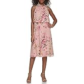 Jessica Howard Womens Fit and Flare Midi Dress with Tie Neck in Chiffon Lurex