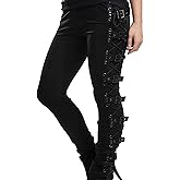 Women's Sexy Black Goth Pants High Waist Bodycon Pants Elastic Bandage Lace Up Leggings Gothic Clothing for Women