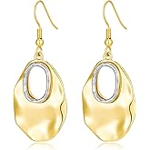 SHANTYSON Teardrop Dangle Earrings for Women Hammered Gold-tone and Silver-tone Statement Boho Earrings Gold Plated Two Tone Mixed Metal Jewelry Gifts