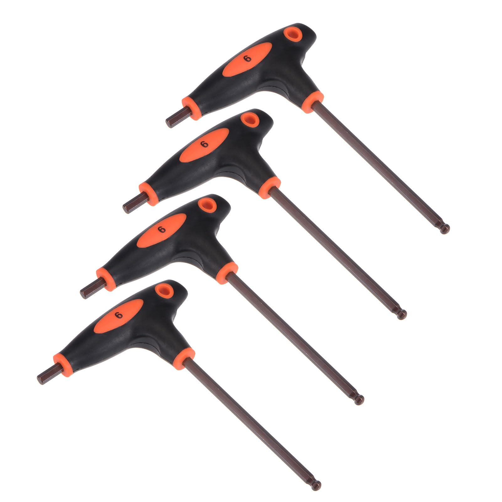 CoCud T-Handle Ball End Hex Key, 6mm Hex, S2 Steel Metric T-Key Wrench Red - (Applications: for Basic Home Repair and Mechanical Maintenance), 4-Pieces