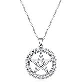 YFN Sterling Silver Pentagram Pentacle Pendant Necklace Wiccan Jewelry for Women Men Gifts