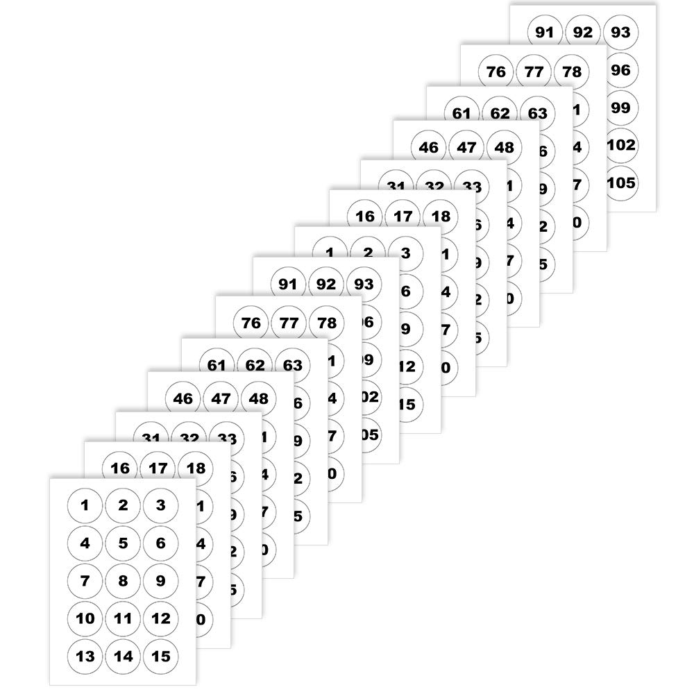 Black Number Stickers Round Sticky Numbers 2 Set of (1 to 105) 50 mm Paper Numbering Stickers Packwith®